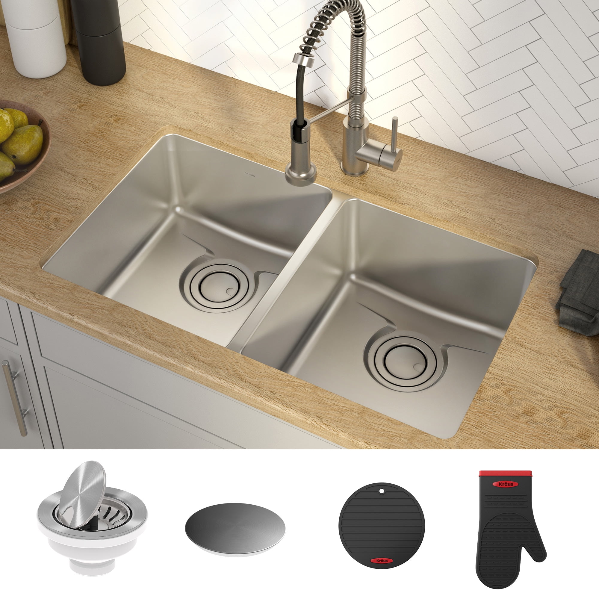 Details about   18-Gauge New Stainless Steel Undermount 32.5" 50/50 Double Bowl Kitchen Sink! 