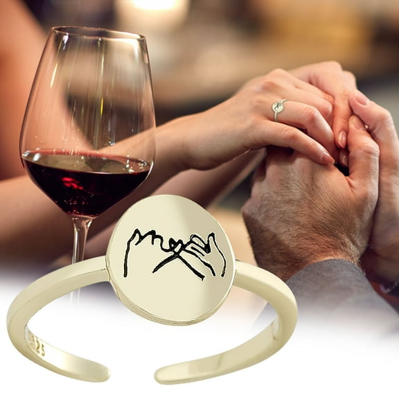 Openpig Pinky Promise Ring, Sterling Silver Friendship Rings for Women Friends, Gift Jewelry for Best Friends Statement Rings for Besties