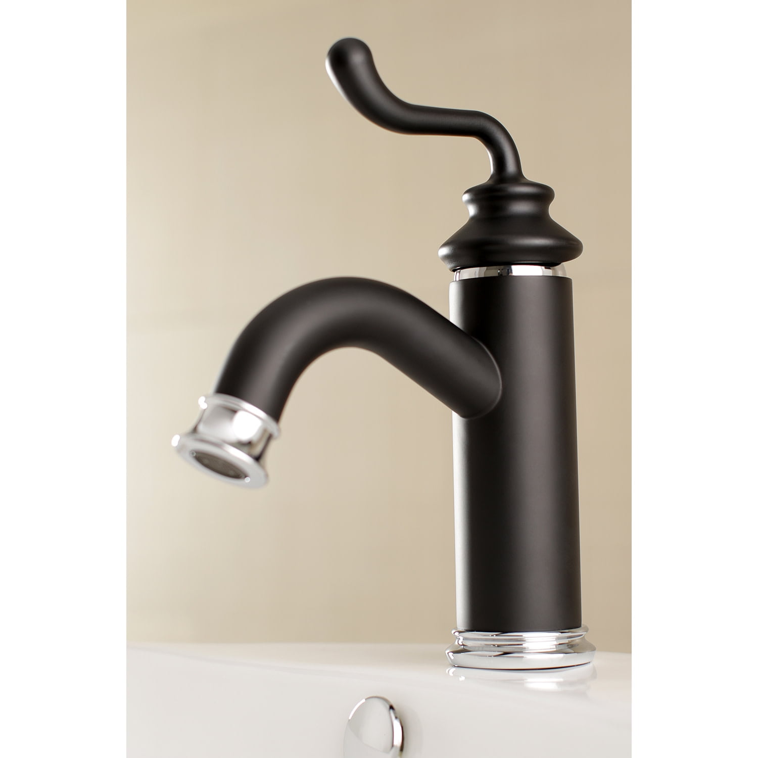 Fauceture LS5417RL Royale Single-Handle Bathroom Faucet with Push Pop-Up, Matte Black/Polished Chrome