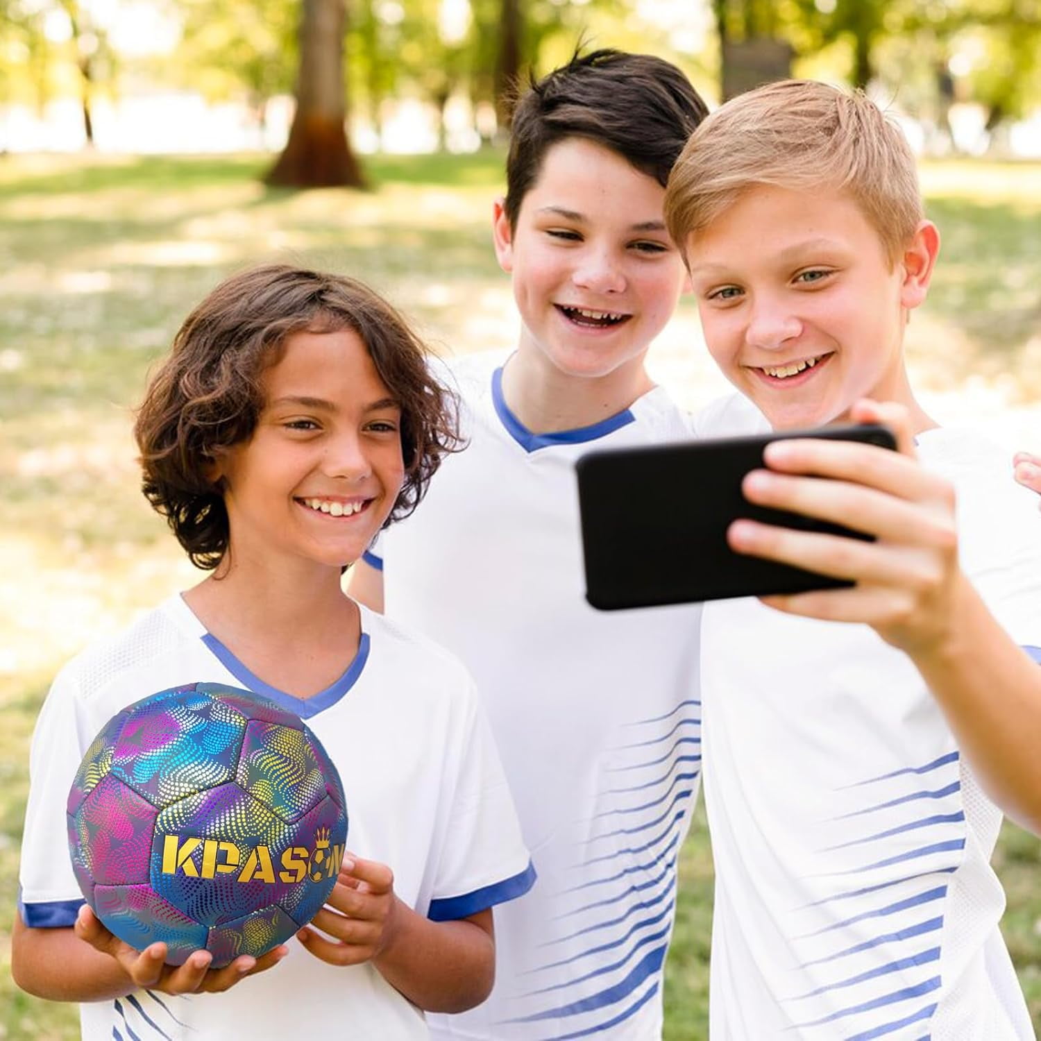 Soccer Ball Size 4/5, Holographic Glowing Soccer Ball with Pump and Carry Bag for Adults Boys Girls, Reflective Glow Soccer Ball for Night Games & Training, Teens Youth Back to School