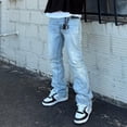 thumbnail image 2 of Reppunk Men's Vintage Light Wash Stacked Flare Bootcut Jeans, Loose Straight Stacked Denim Trousers, Business Casual Versatile Office Daily Commute Pants, 2 of 7