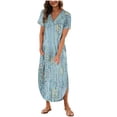 thumbnail image 1 of Vestido de Manga Corta para las Mujeres, Vestido Casual de Cuello en V de Bolsillo de Impresión de Moda Sexy Hecho de Poliéster Ligero para el Verano, Vestido de Verano para las Mujeres, 1 of 5
