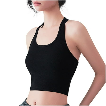 S LUKKC LUKKC Summer Tank Top for Women with Built In Bra Padded Suspender Sleeveless Blouses with Chest Pad No Steel Rings Bottom Underwear Yoga Sports Tops Layering Crop Top Undershirt
