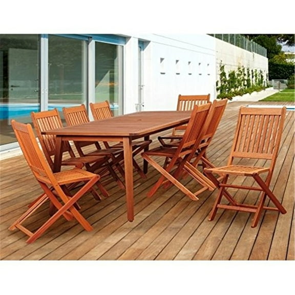 Amazonia Callahan 8-Person Eucalyptus Patio Dining Set With Folding Side Chairs