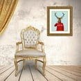 thumbnail image 3 of Fab Funky 26x32 Gold Ornate Wood Framed with Double Matting Museum Art Print Titled - Deer in Ski Sweater, 3 of 4