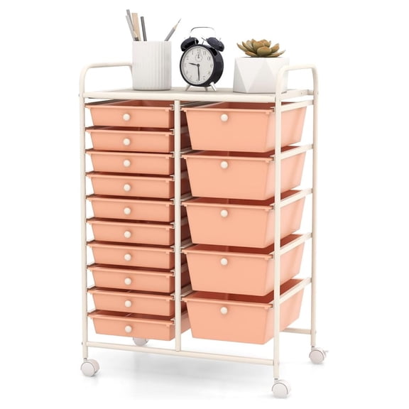 Rolling Cart with 15 Drawers, Rolling Drawer Organizer Cart w/Lockable Wheels, Removable & 2-Sized Storage Drawers, Art Cart for School Home Art Supplies File Scrapbook