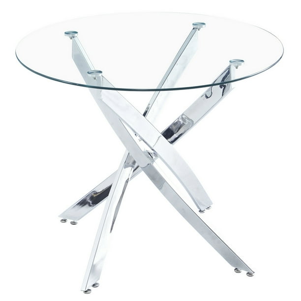 Hassch 90*90*75Cm Round Glass Dining Table Transparent Glass Table Leg ...