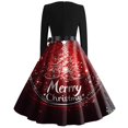 thumbnail image 4 of Women's Casual Fashion Long Sleeve Christmas Graphic Printed Vintage Long Dresses with Round Neck, Fall and Winter Casual Wear for Festive Occasions,Wine,M, 4 of 4