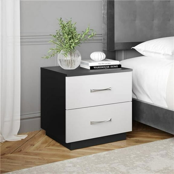 Skyline Decor Double Drawer Nightstand, Black with White Drawers