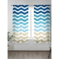thumbnail image 2 of Sheer Curtains 72 inches Long, Abstract Gradient Waves Blue Khaki Water Ripple Stripes Light Filtering Sheer Window Curtains Rod Pocket Voile Drapes for Bedroom Living Room, 52"W x 72"L 2 Panels, 2 of 7