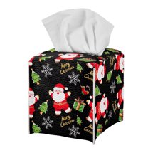 Psesaysky Cute Tissue Box Cover Square, Merry Christmas Santa PU Leather Tissue Box Holder Waterproof, Decorative Facial Organizer for Bathroom, Vanity Countertop, Car