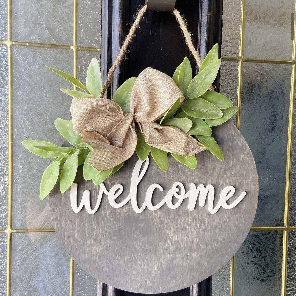 Wooden Door Decoration Welcome Sign Welcome Front Door Round Wood Sign ...