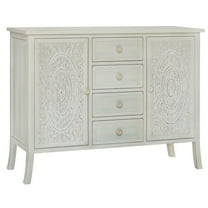 Gallerie Decor Antiqued Carved Large Transitional Wood Cabinet in White