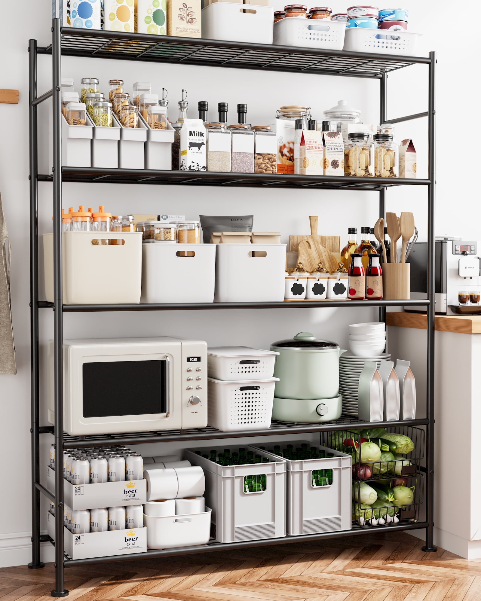 Sakugi 5-Tier Heavy Duty Wire Shelving Unit,47.2" × 12.6" × 60.3" Inches, 1500 lbs Capacity, Black