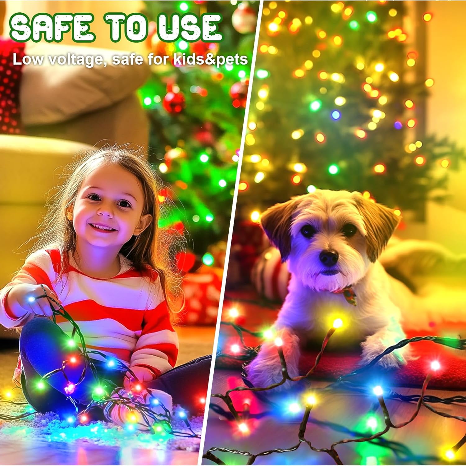 Christmas Lights Outdoor Battery Operated String Lights Total 100LED 33Ft with Timer 8 Modes 16.4Ft*2 Waterproof Outdoor Indoor for Christmas Decor, Multicolor, 2-Pack