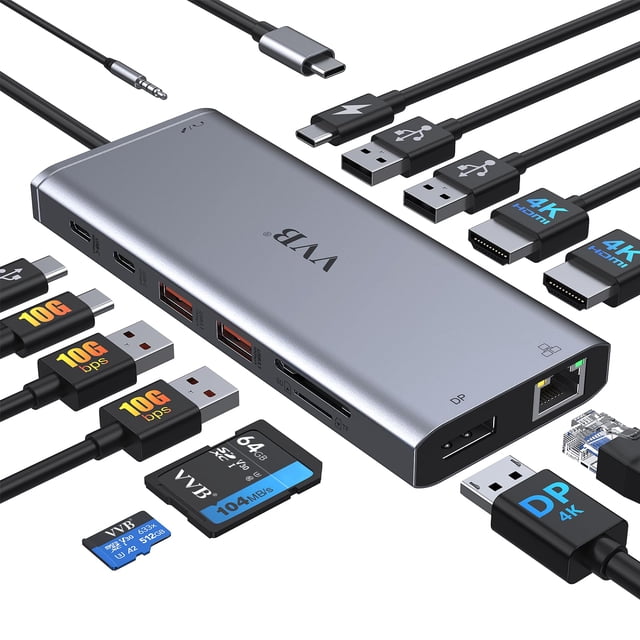 Estación de acoplamiento USB C para portátil con doble monitor HDMI 14 en 1