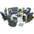 thumbnail image 6 of Meetleisure 7-Piece Wicker Patio Conversation Set with Swivel Chair And Table, Blue, 6 of 7