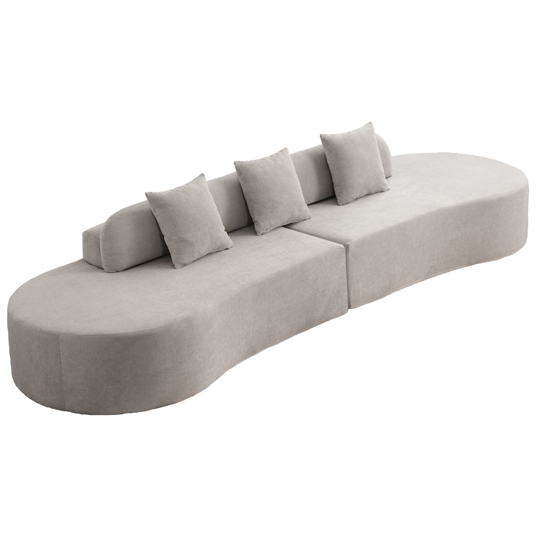 Newboti Furniture Modern curved combination sofa, terrycloth fabric sofa, minimalist sofa in living room, apartment, no assembly required, three pillows,Gray 03251