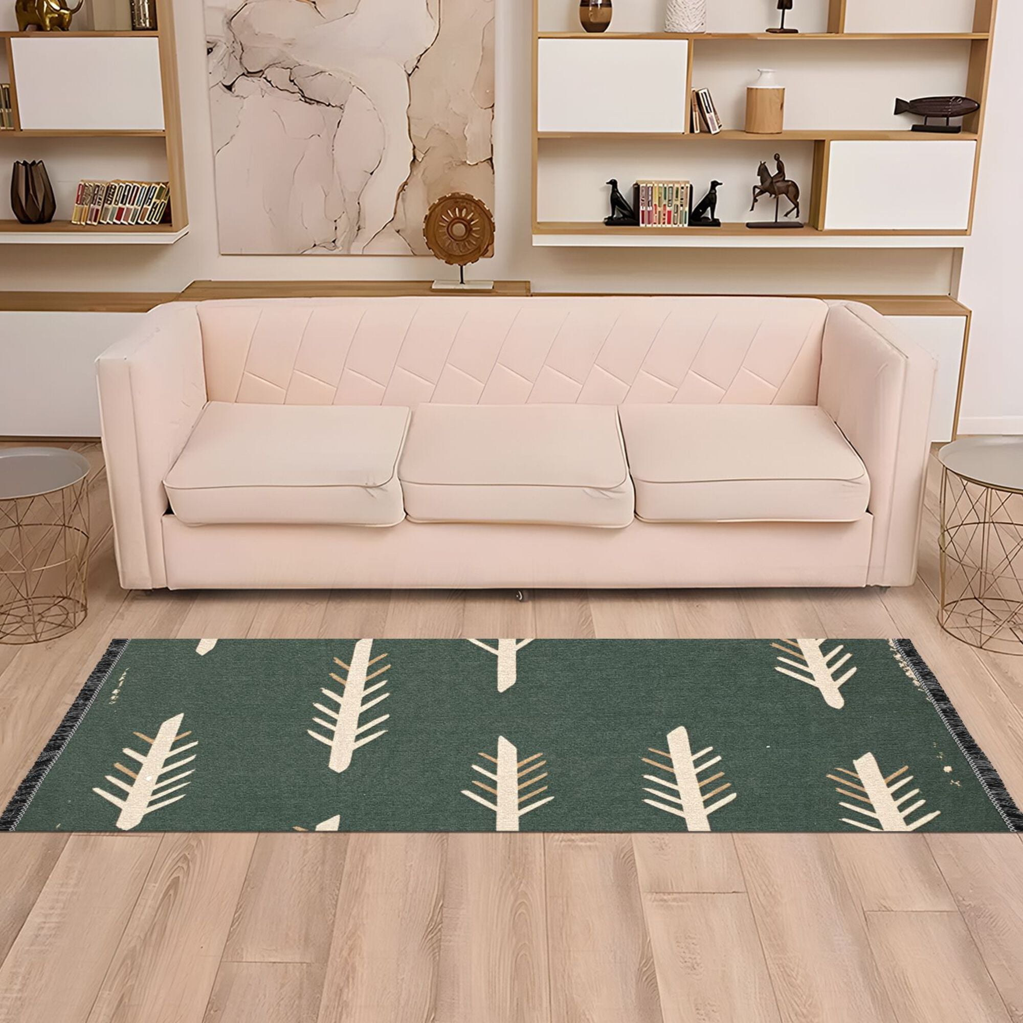 Yayeee Runner Rug for Bedroom 2'x6' Machine Washable Hallway Non Slip Mat, Beige Plants
