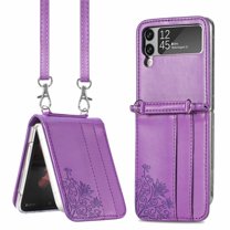 Galaxy Z Flip 4 Case, TECH CIRCL Lightweight Slim PU Leather Durable Bumper Case Card Slots Holder Cover with Crossbody Shoulder Strap Wallet Case for Samsung Galaxy Z Flip 4 6.7 inch 2022, Purple