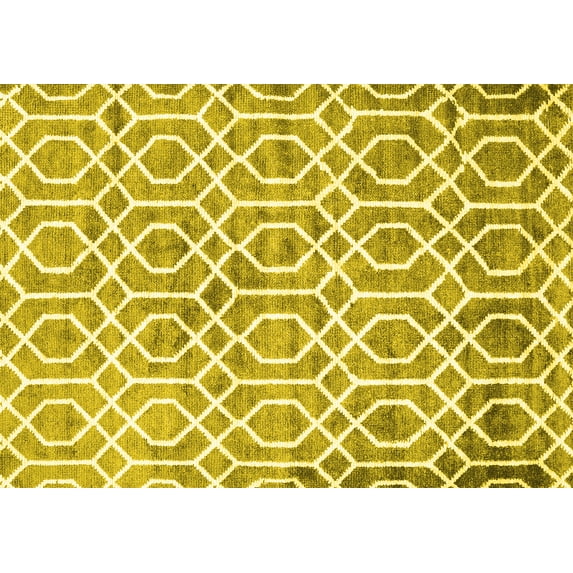 Ahgly Company Machine Washable Indoor Rectangle Trellis Yellow Modern Area Rugs, 8' x 10'