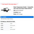 thumbnail image 2 of Water Temperature Sender - Compatible with 1963 Ford Falcon Sedan Delivery, 2 of 2