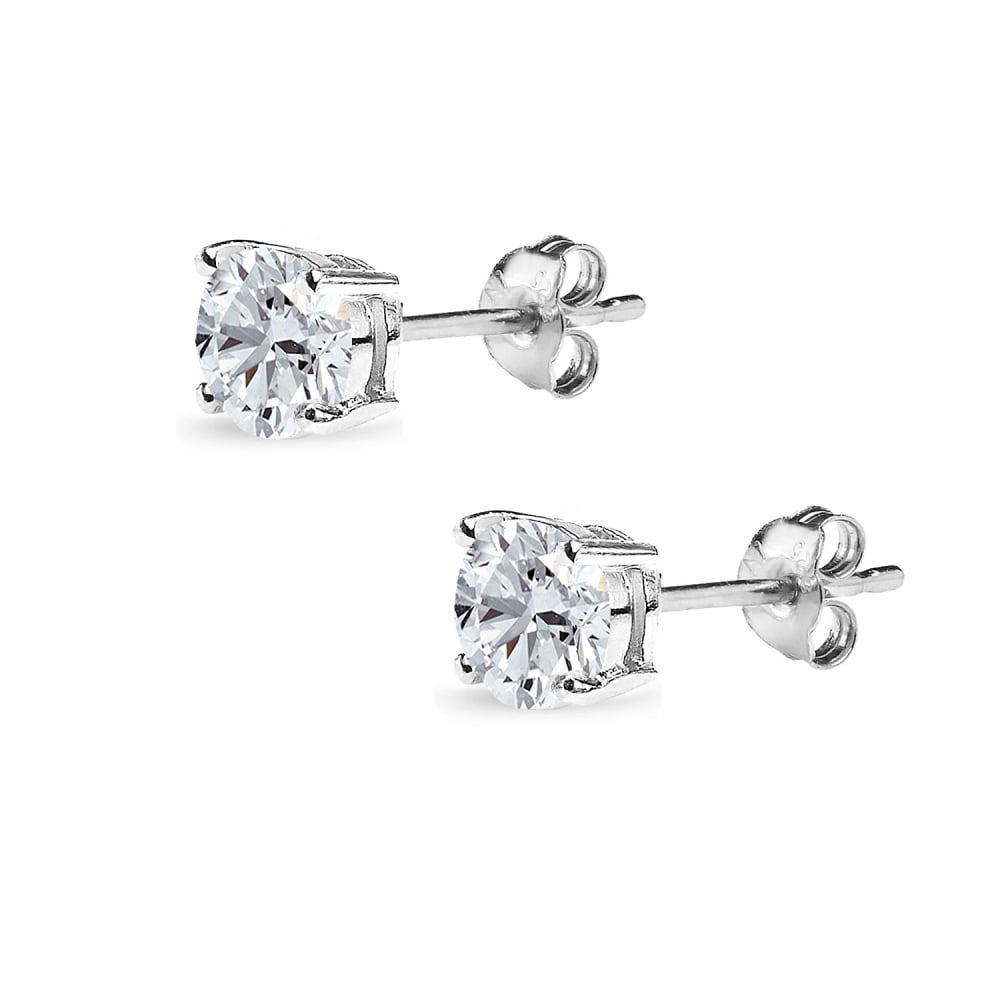 Created White Sapphire 5mm Round-Cut Solitaire Sterling Silver Stud Earrings