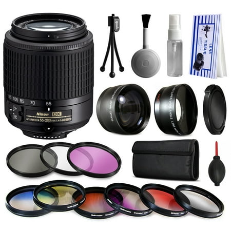 Nikon 55-200mm Lens 2156 + Premium Accessories Kit includes 2.2x & 0.43x Adapters + 9 Filters for Nikon DF D7200 D7100 D7000 D5500 D5300 D5200 D5100 D5000 D3300 D3200 D3100 D3000 D300S D90