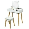 thumbnail image 2 of Gymax Vanity Makeup Table Cushioned Stool Set W/Flip Top Mirror &1 Drawer Writing Desk, 2 of 9