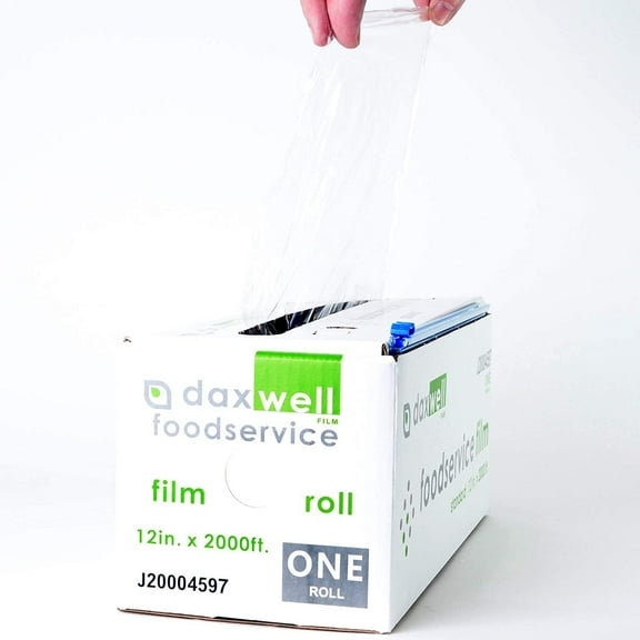 Daxwell Foodservice Film Roll, PVC, 12 Inches by 2000 Feet, Clear, with Slide Cutter & Serrated Cutting Strip, J20004597