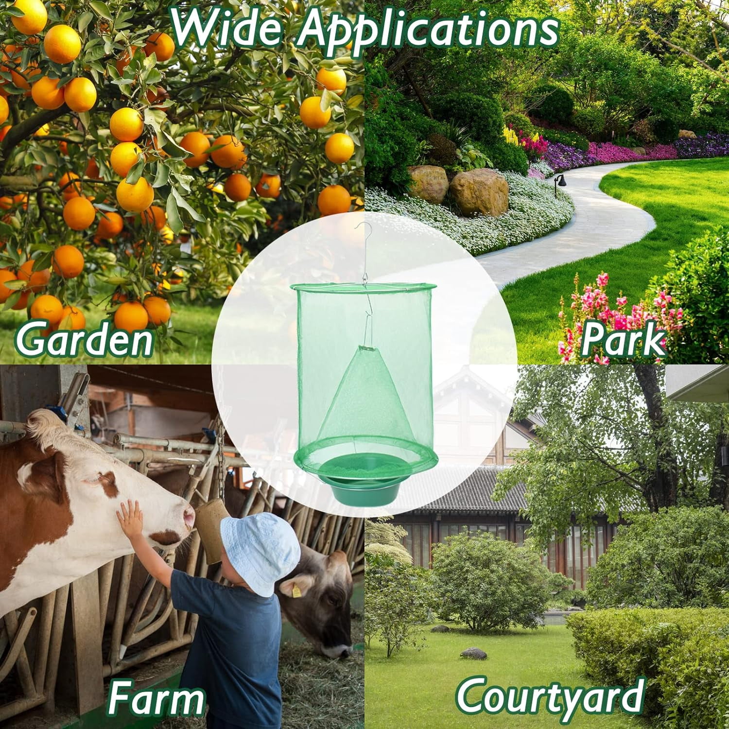 RIDWIND 24-Pack Ranch Fly Trap Reusable Hanging Fly Catcher Cage with Pots Flies Killer Control for Indoor and Outdoor, Family Farms, Park, Restaurants