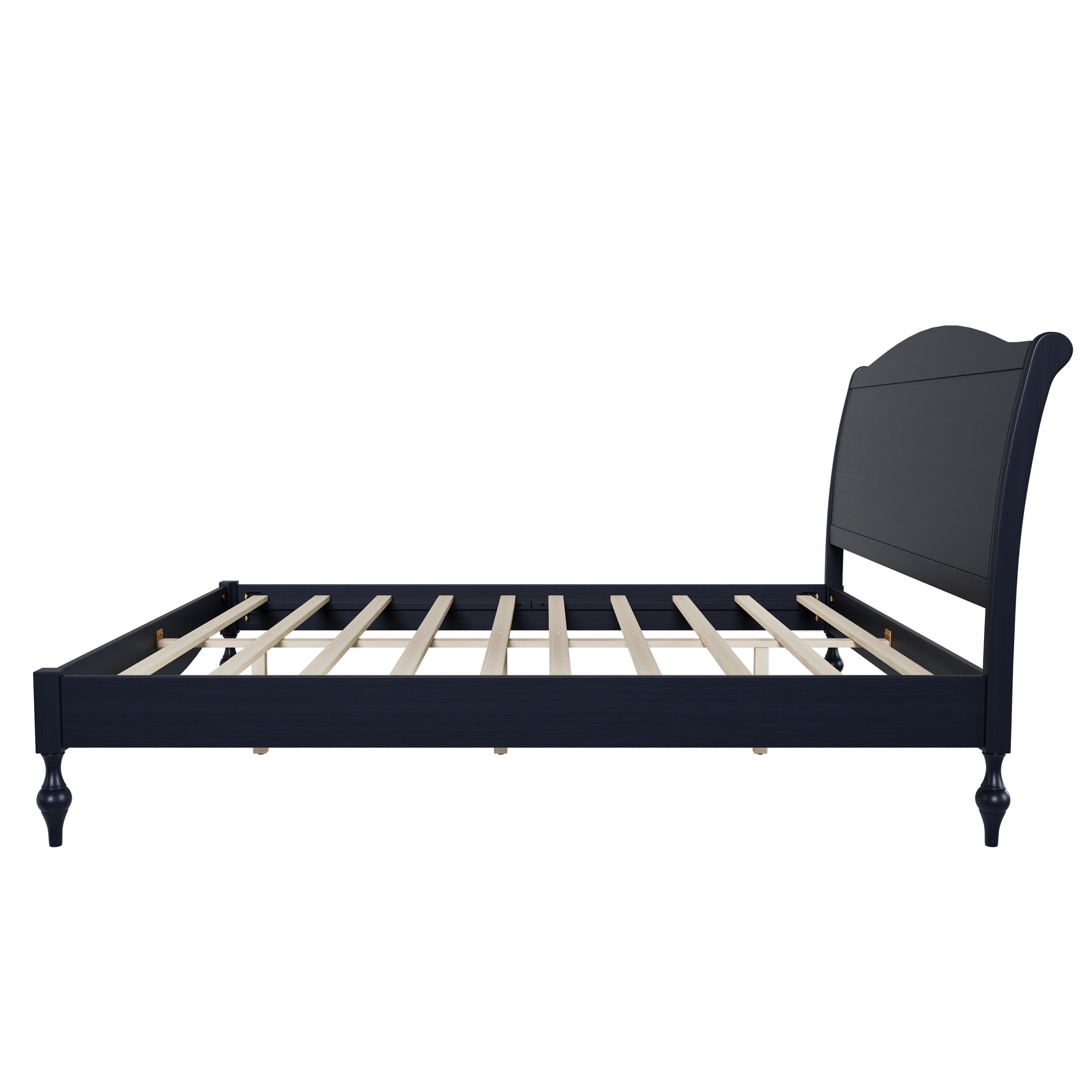 Noble House Carola Queen Wooden Platform Bed Frame, Traditional Arched Headboard Vintage Design, Black