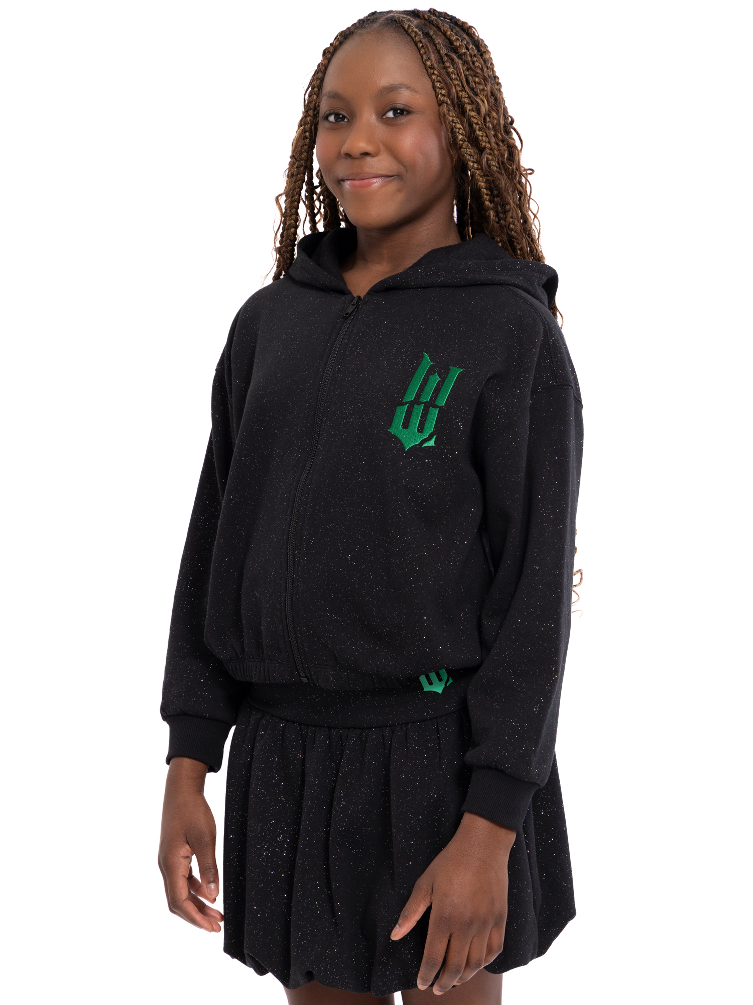 Wicked: For Good Little and Big Girls' Elphaba Glittering Galaxy Graphic Fleece Hoodie Sweatshirt, Sizes 4-16