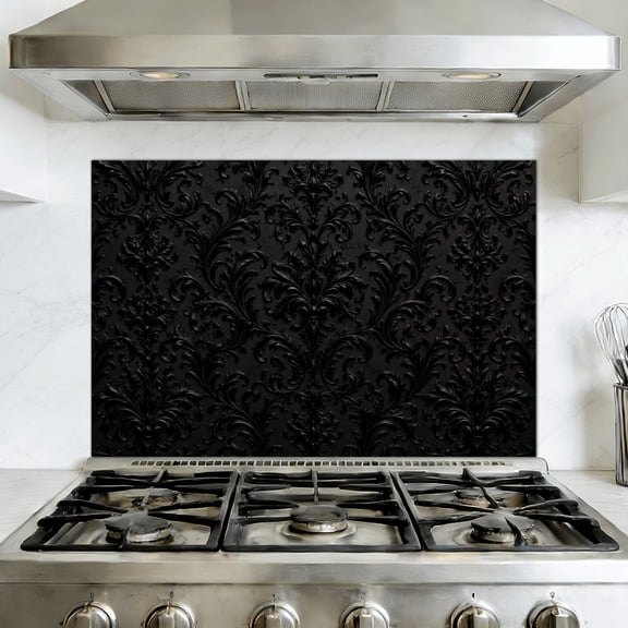 Kitchen Backsplash Peel and Stick Wall Murals Black Removable Mural 35.4"W x 23.6"H, Oil Proof Vinyl Wallpaper for Fireplace & Behind Stove