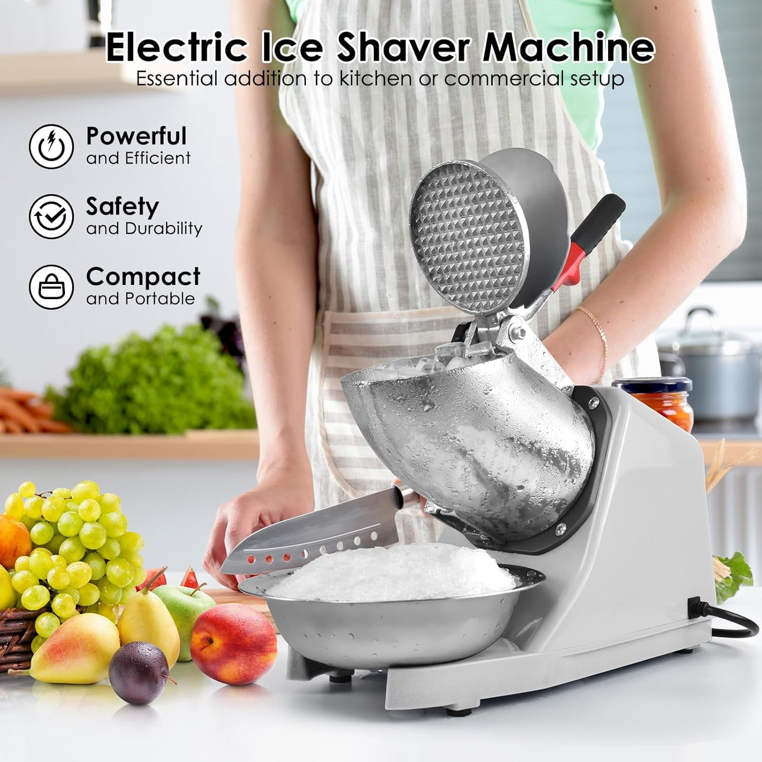 Electric Shaved Ice  with 3 Blades, 300W Snow Cone Maker for Home and Commercial Use