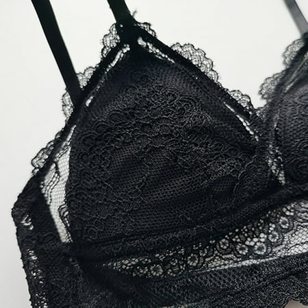kpoplk Bra For Women Women s Lace Balconette Bra See Unlined Bras Mesh Sheer Underwire(Black)