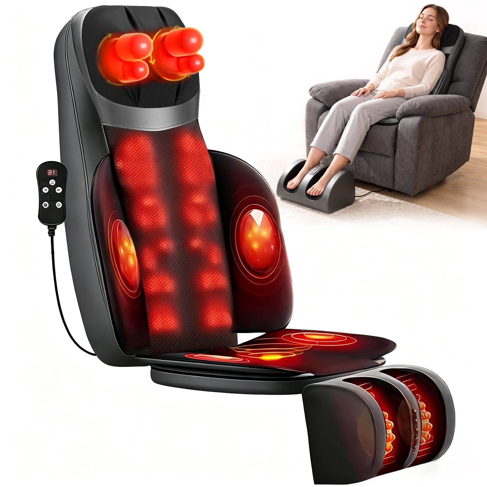 Miora Full Body Massage Cushion, Neck and Back Massager with Heat and Foot Massager for Home Office