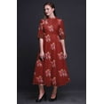 thumbnail image 3 of Bimba Floral Printed Womenâ€™s Roll Up Sleeves Dress Mandarin Collar Button Down Shirt-X-Small, 3 of 5