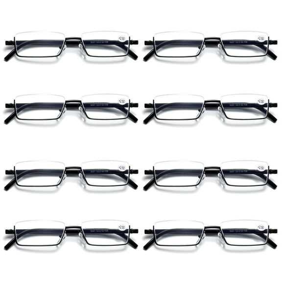 8PK Half Rim Metal Frame Small Mens Reading Glasses Blue Light Blocking Readers