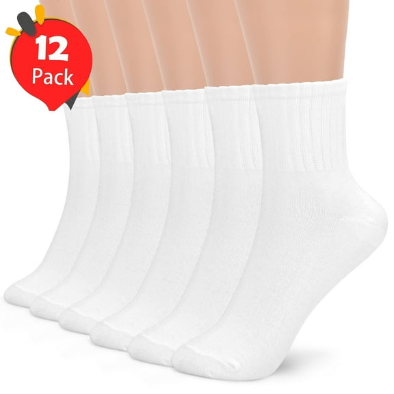 Women's Socks Ankle 12-Pairs Soft Moisture-Wicking Sock, Value Womens Size 6-10 Cotton White