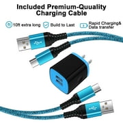 USB Wall Charger Block, Hootek 2.1A Dual Port USB Charger Block with 2Pack Android Charging Cord Type C Cable USB C Charging Cables 10ft USB Brick Charger Box Fast Charging Block for Samsung, Blue