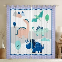 Homewish Kawaii Dinosaur Kids Black Out Curtains, Cute Cartoon Animal Curtains Pack of 2 (42x63 Each), Triangle Abstract Bedroom Curtains, Living Room Curtains Decor