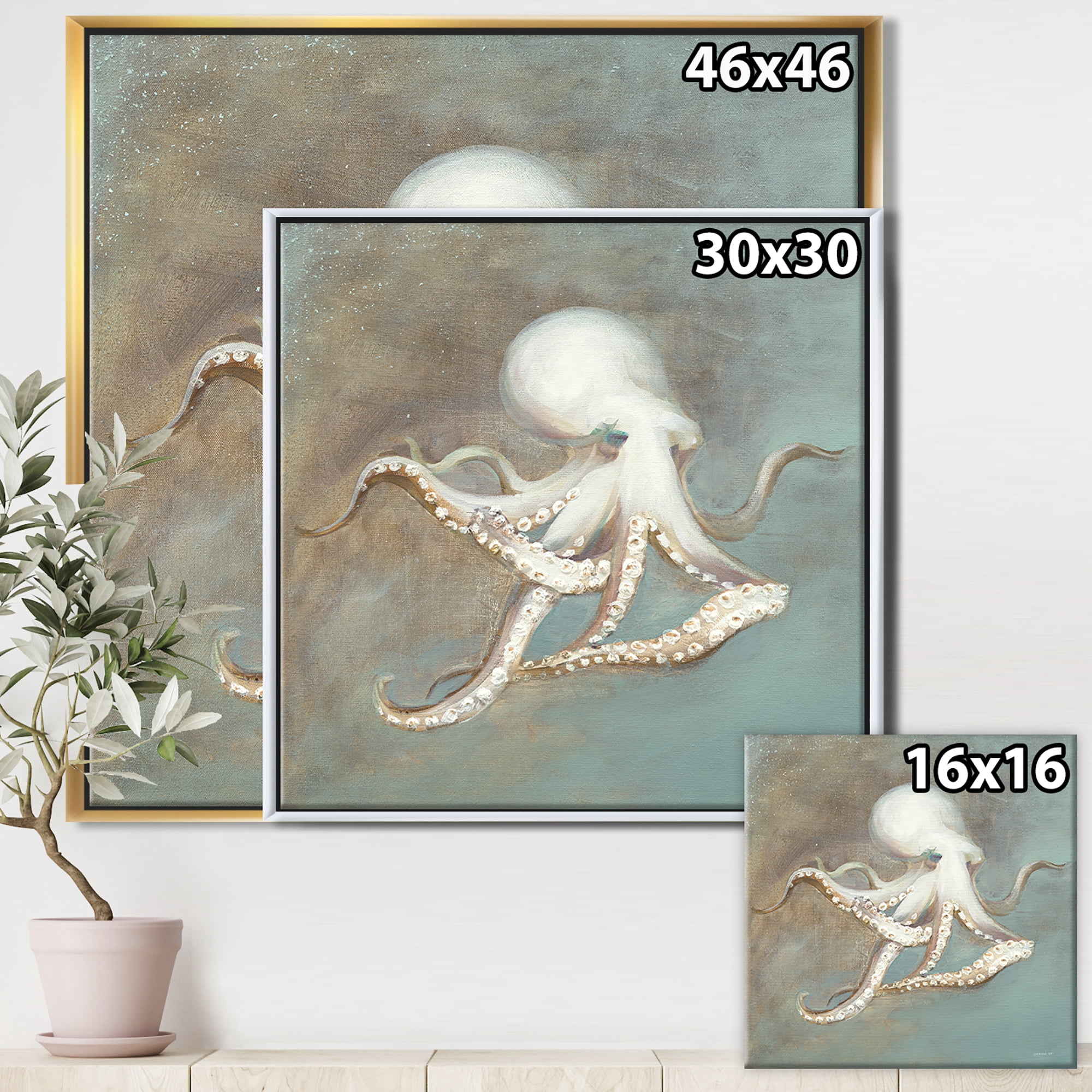 Designart ' Octopus Treasures from the Sea ' Nautical & Coastal Framed Canvas