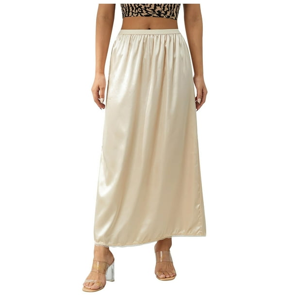 Enagua corta de satén suave para mujer - Faldón largo con cintura elástica, color liso, perfecto para vestidos de novia