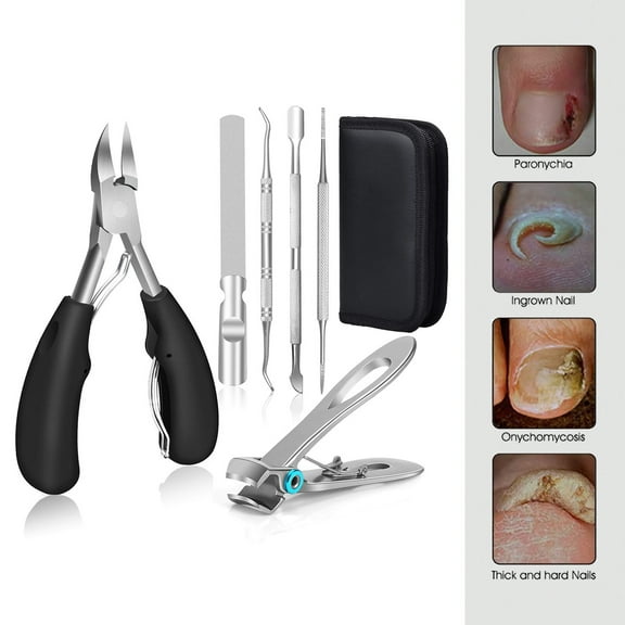 BreaDeep 6PCS Podiatrist Toenail Clippers, Professional Thick Toenail Clippers for Thick & Ingrown Nails, Wide Jaw Opening Nail Clippers Set Toenail Clippers for Ingrown Manicure, Pedicure (Black)