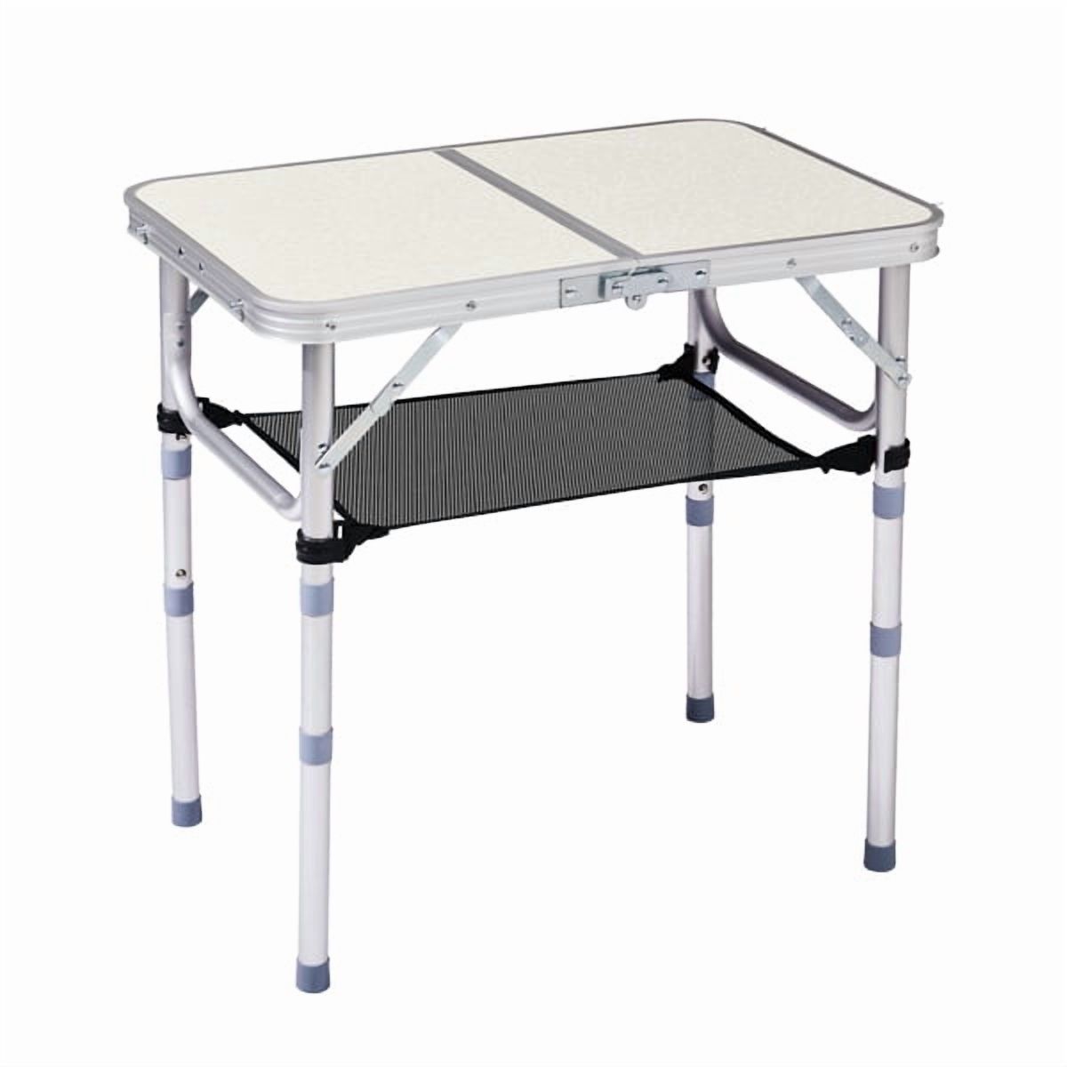Folding Camping Table, 3 Adjustable Heights, Portable Aluminum, Mesh Shelf, 110lb Capacity for Camping/Picnics/Beach/Patio