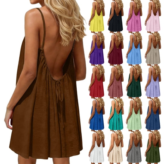 Horkkom Backless Dresses for Women Summer Cami Mini Dresses Casual Beach Vacation Sundresses L