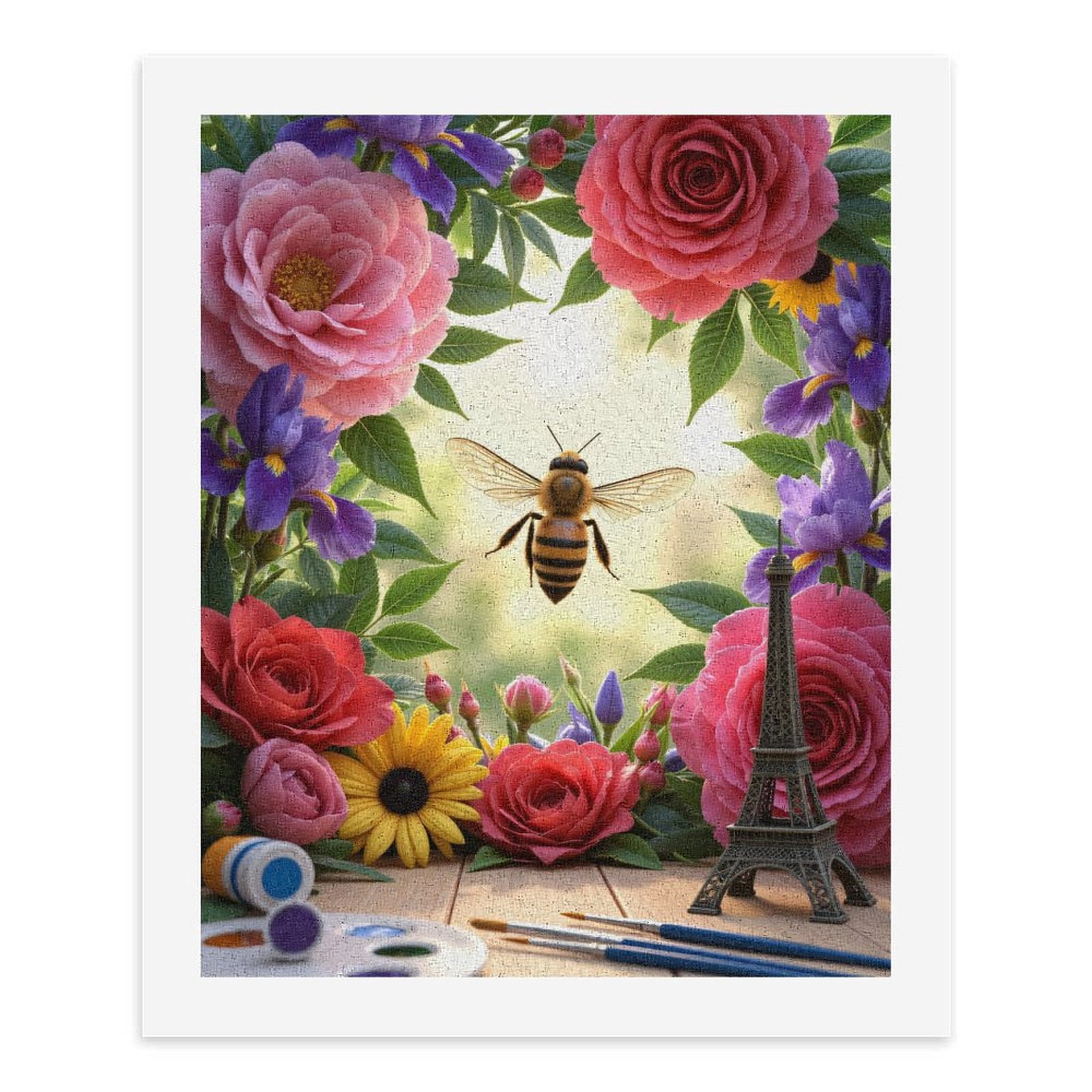 Paint By Numbers Kit for Adults Beginner - Bee Floral Art Scene Paris Palette DIY Canvas Painting Kits for Adults, Frameless Paint By Number for Adults for Home Wall Decor 16x20 Inch