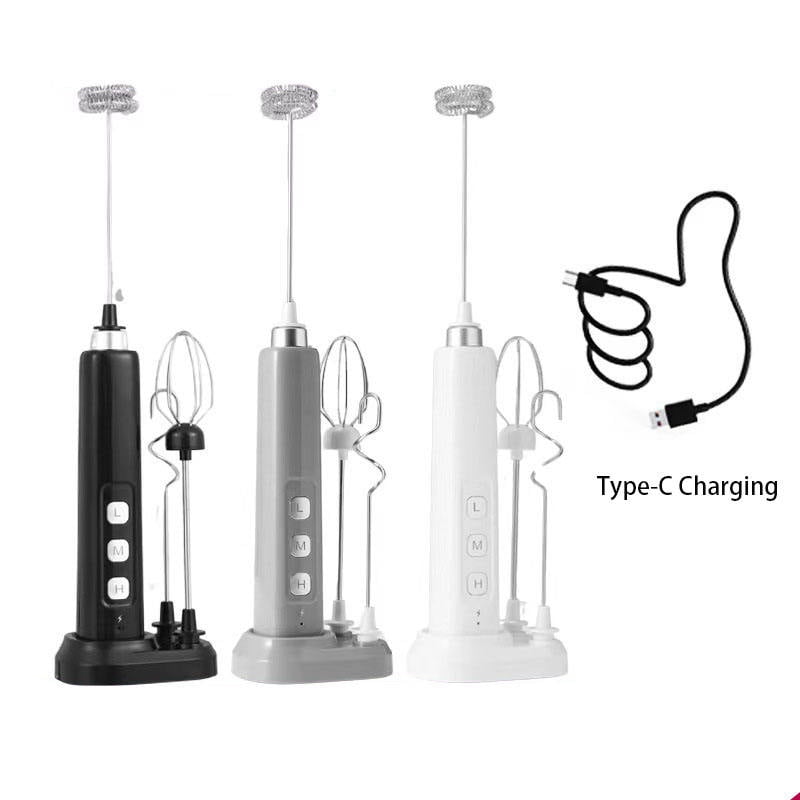 Professional Rechargeable Electric Hand Mixer Milk Frother with Stainless Steel Whisk for Egg Beating, Cream, Cappuccino, Matcha, and Paint Mixing，White