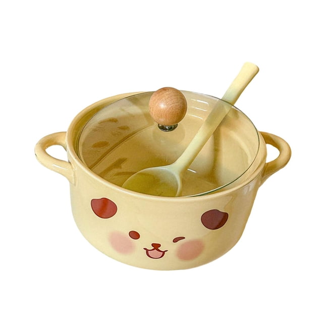 GROWTH TANK Ramen Bowl with Handle and Lid Multifunctional Cartoon for Rice Cereal Fruit Dog